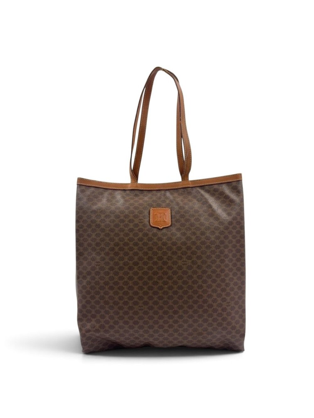 Celine Macadam Pattern Leather Brown Light Tote Bag Gold